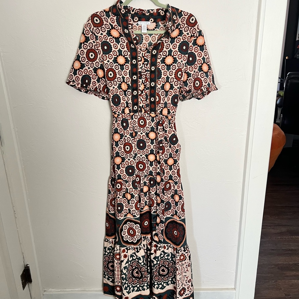 London Times Black and Brown Geometric Maxi Dress